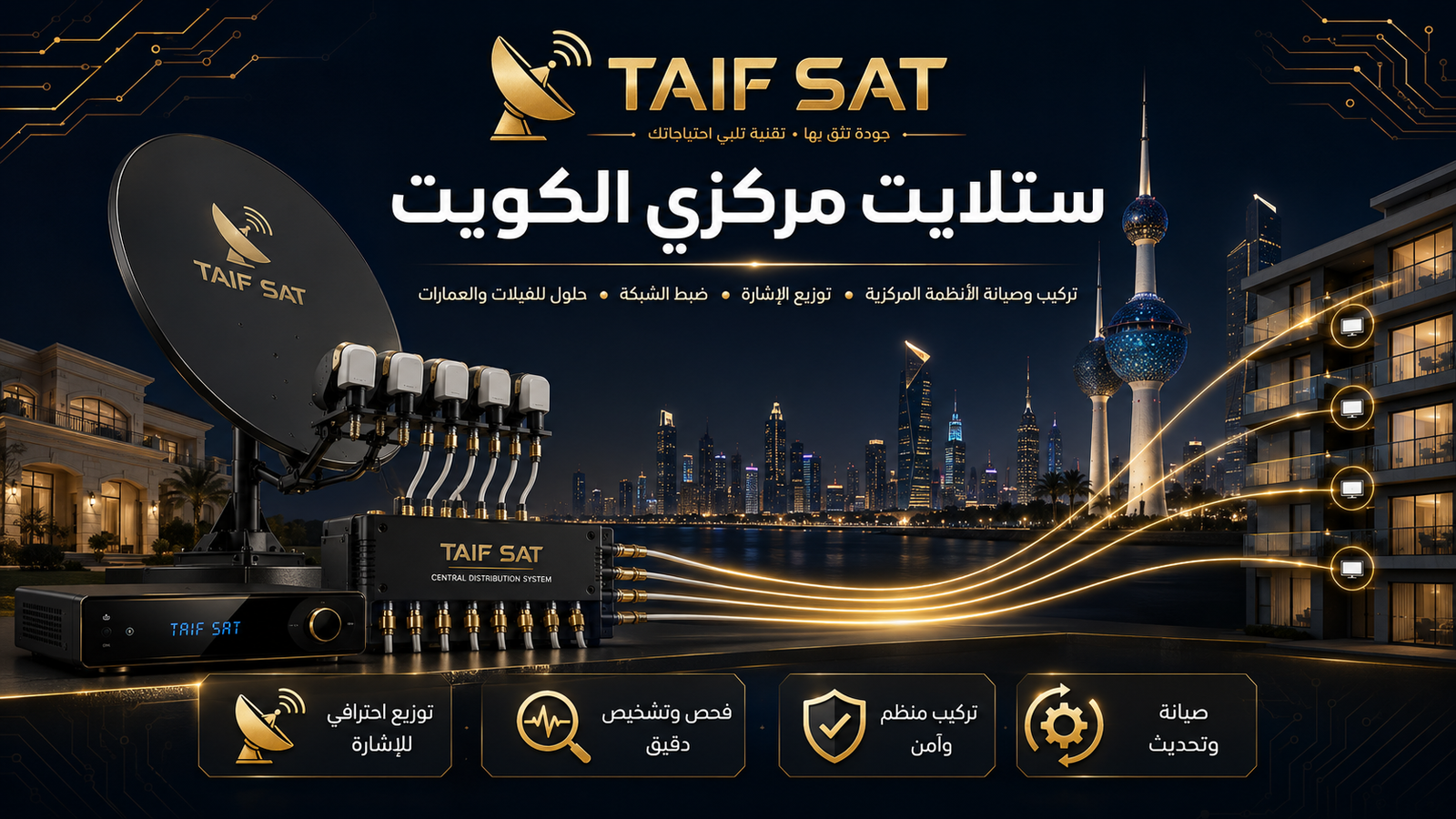 فني TAIF SAT يخطط نظام ستلايت مركزي للفلل والعمارات في الكويت