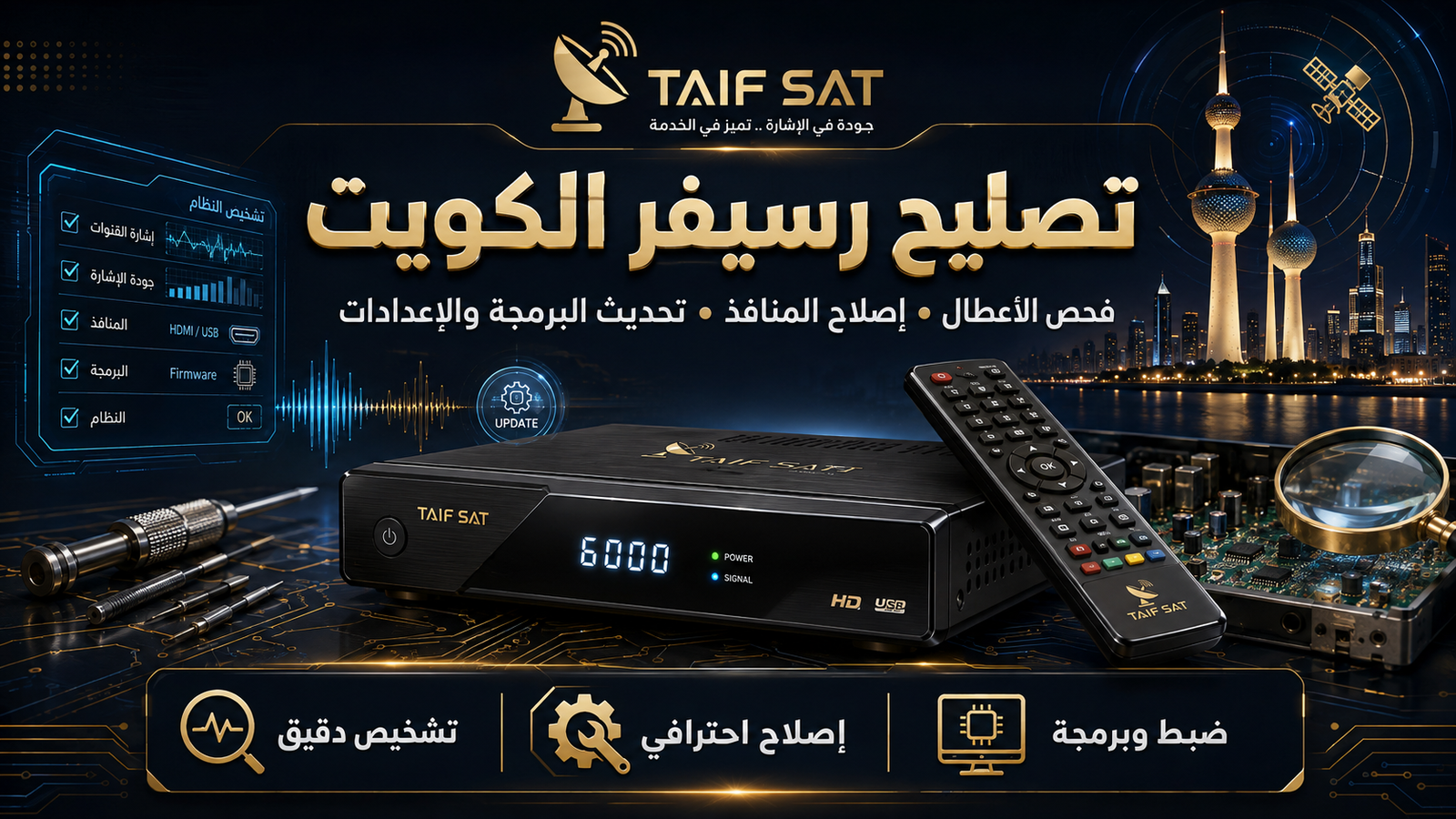 تصليح رسيفر الكويت وتشخيص أعطال الرسيفرات - TAIF SAT