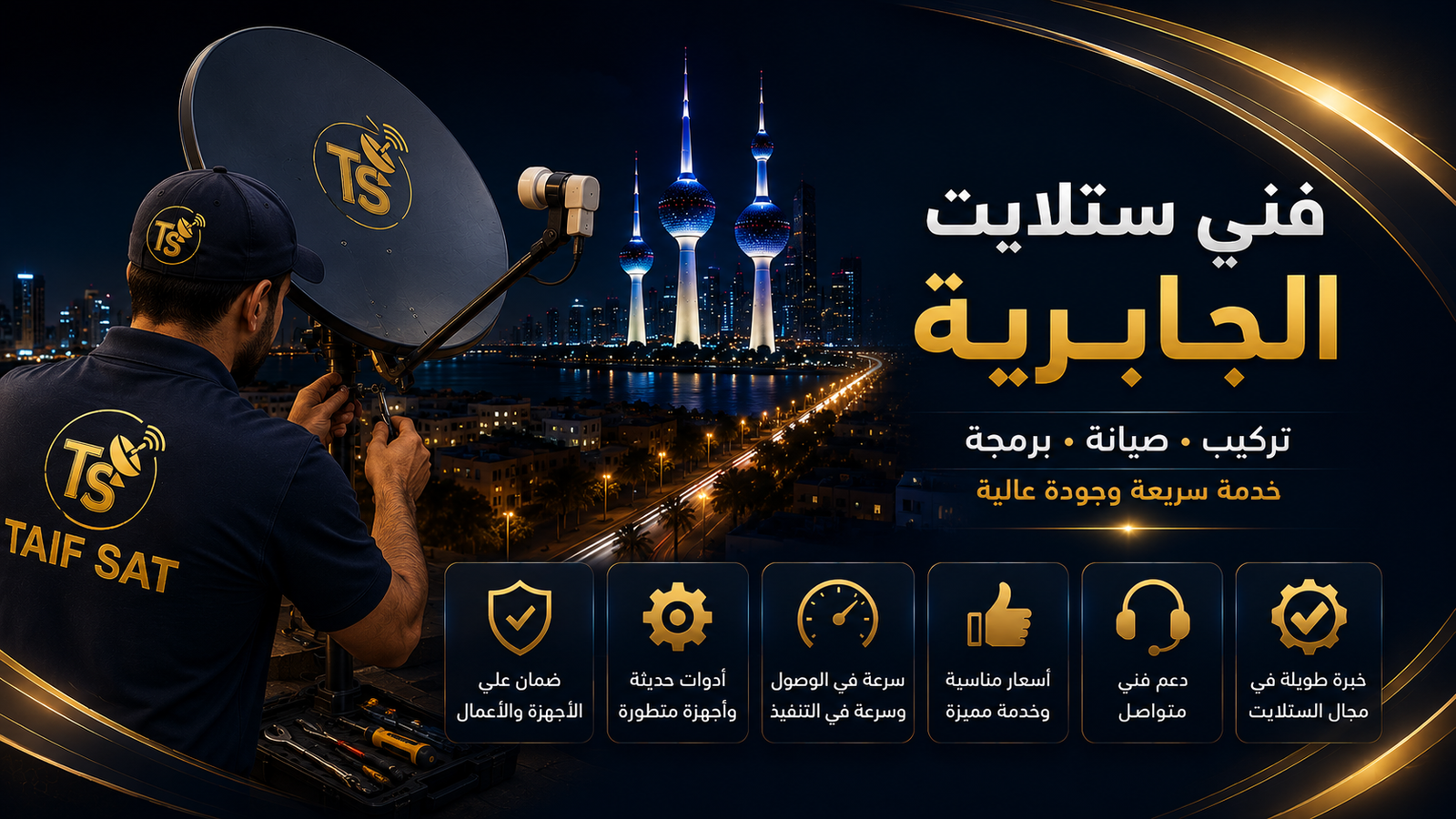 فني ستلايت الجابرية من TAIF SAT لفحص وتجهيز نظام الاستقبال