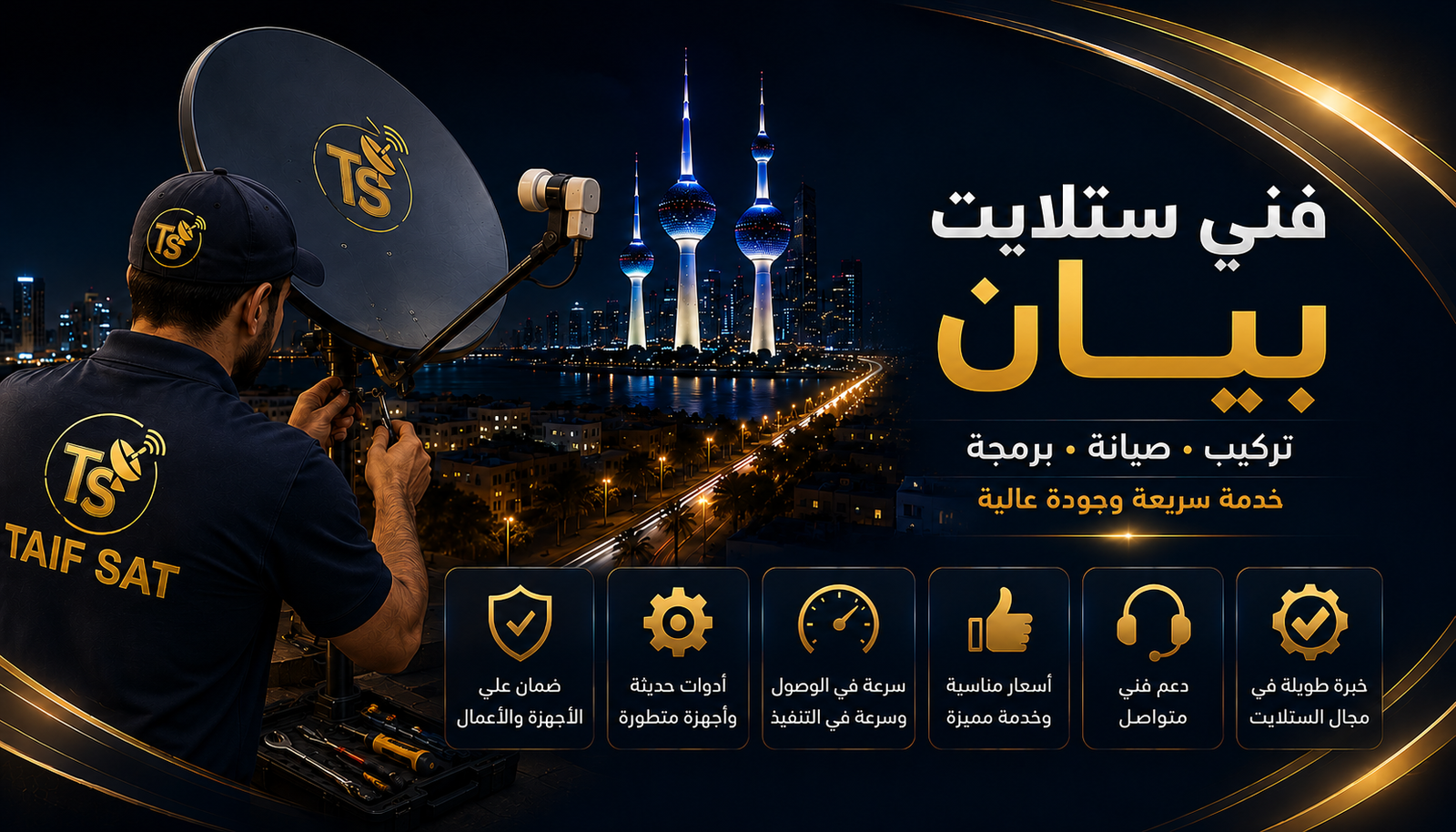 فني ستلايت بيان لاختيار موقع الطبق وضبط الاستقبال