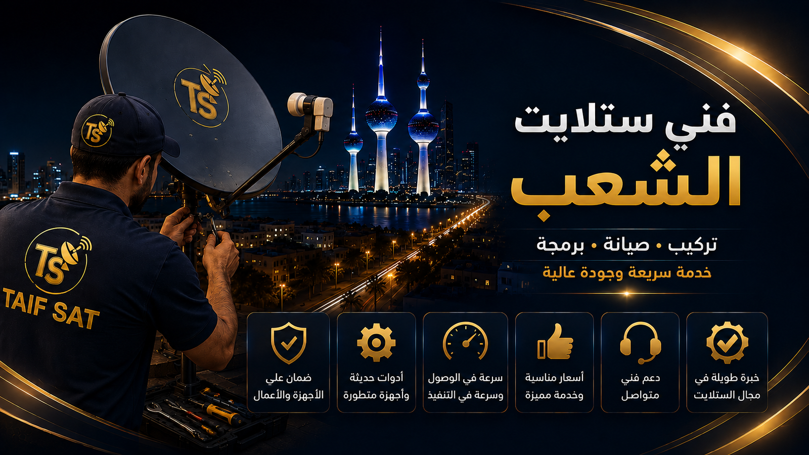 فني ستلايت الشعب لفحص التوصيلات الخارجية واستقرار الإشارة