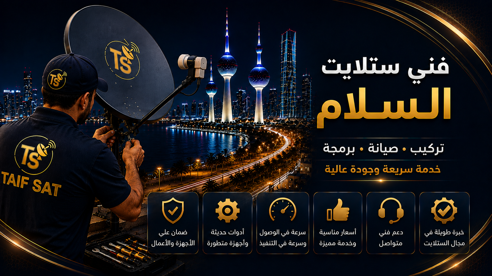فني ستلايت السلام لفحص جودة الإشارة وثبات نقاط الاستقبال