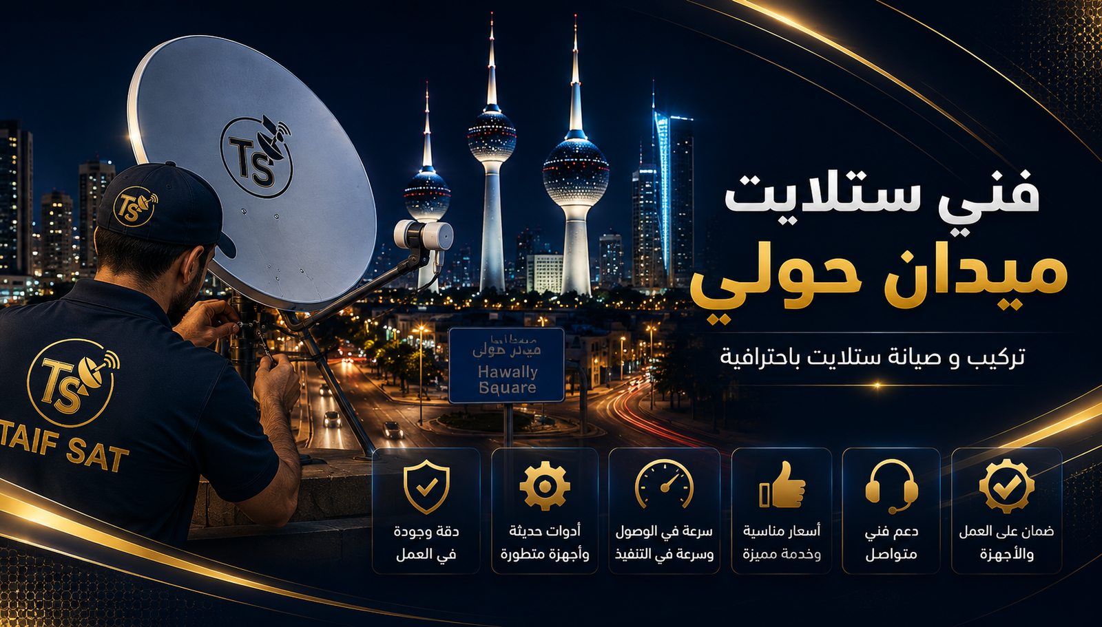 فني ستلايت ميدان حولي لفحص التمديدات ومسار الإشارة